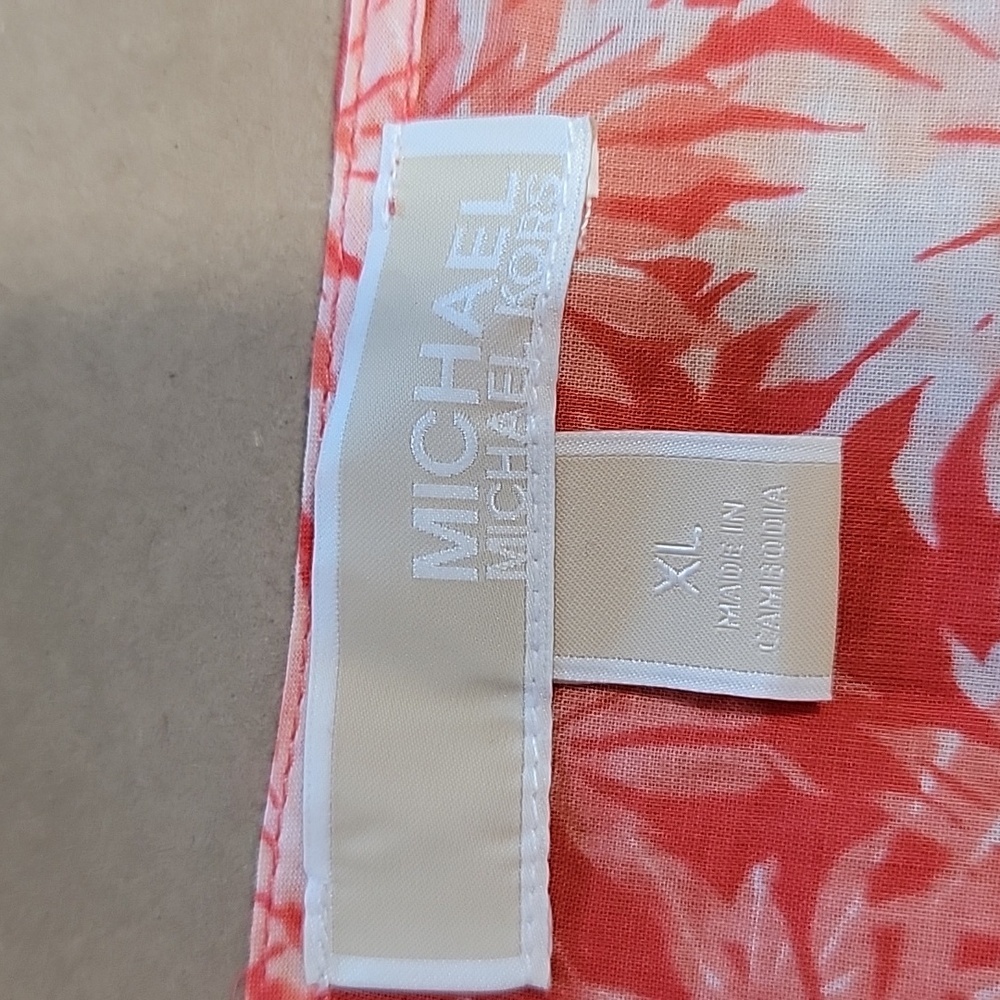 MICHAEL Michael Kors Size XL Coral White Palm Pattern Kimono Sleeve Blouse - Picture 13 of 15